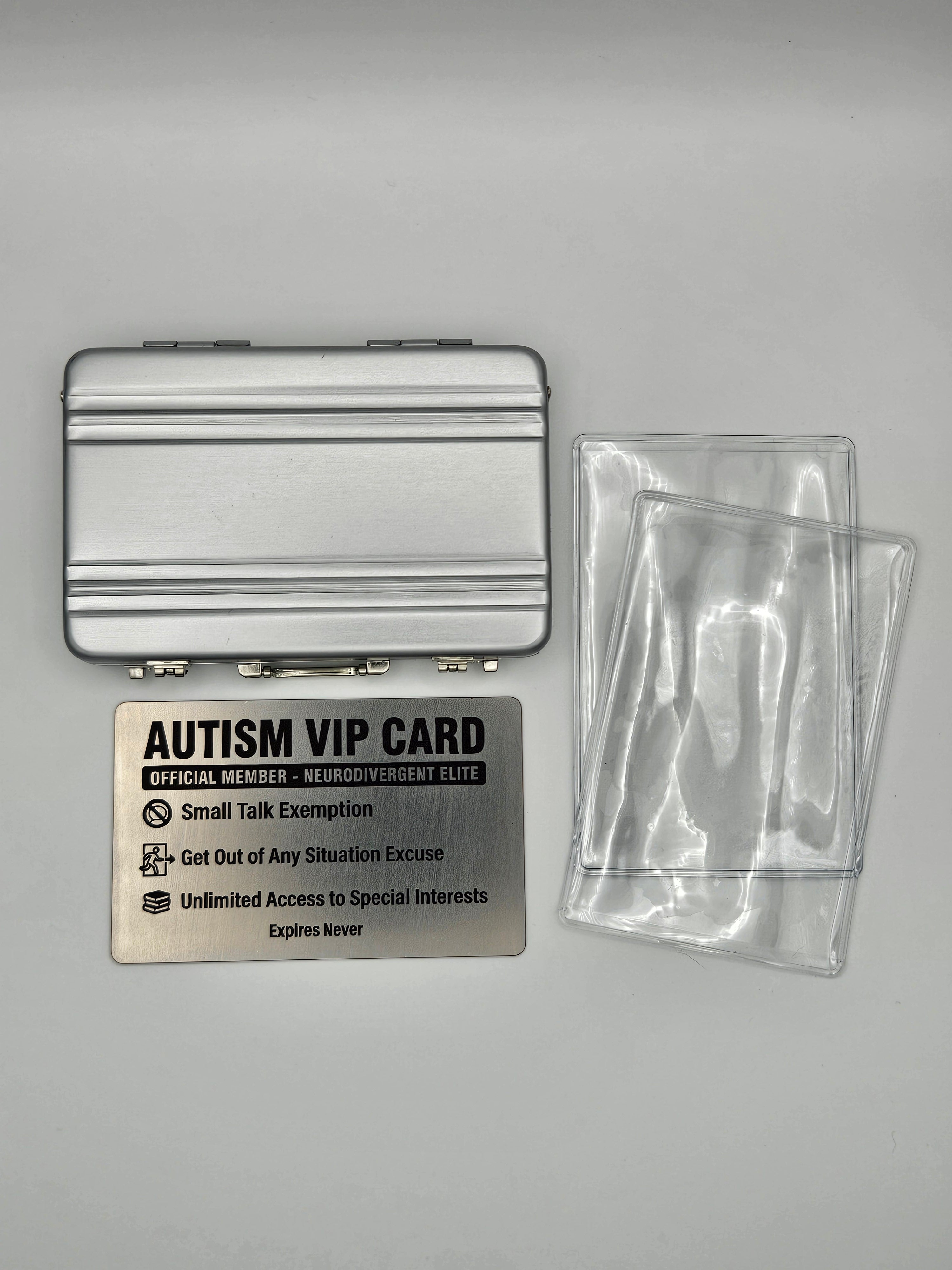 Stainless Steel Autism VIP Card + Mini Briefcase
