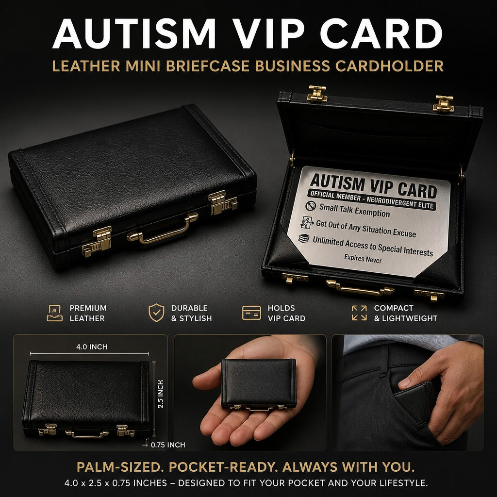Stainless Steel Autism Card + Vintage Mini Briefcase Cardholder